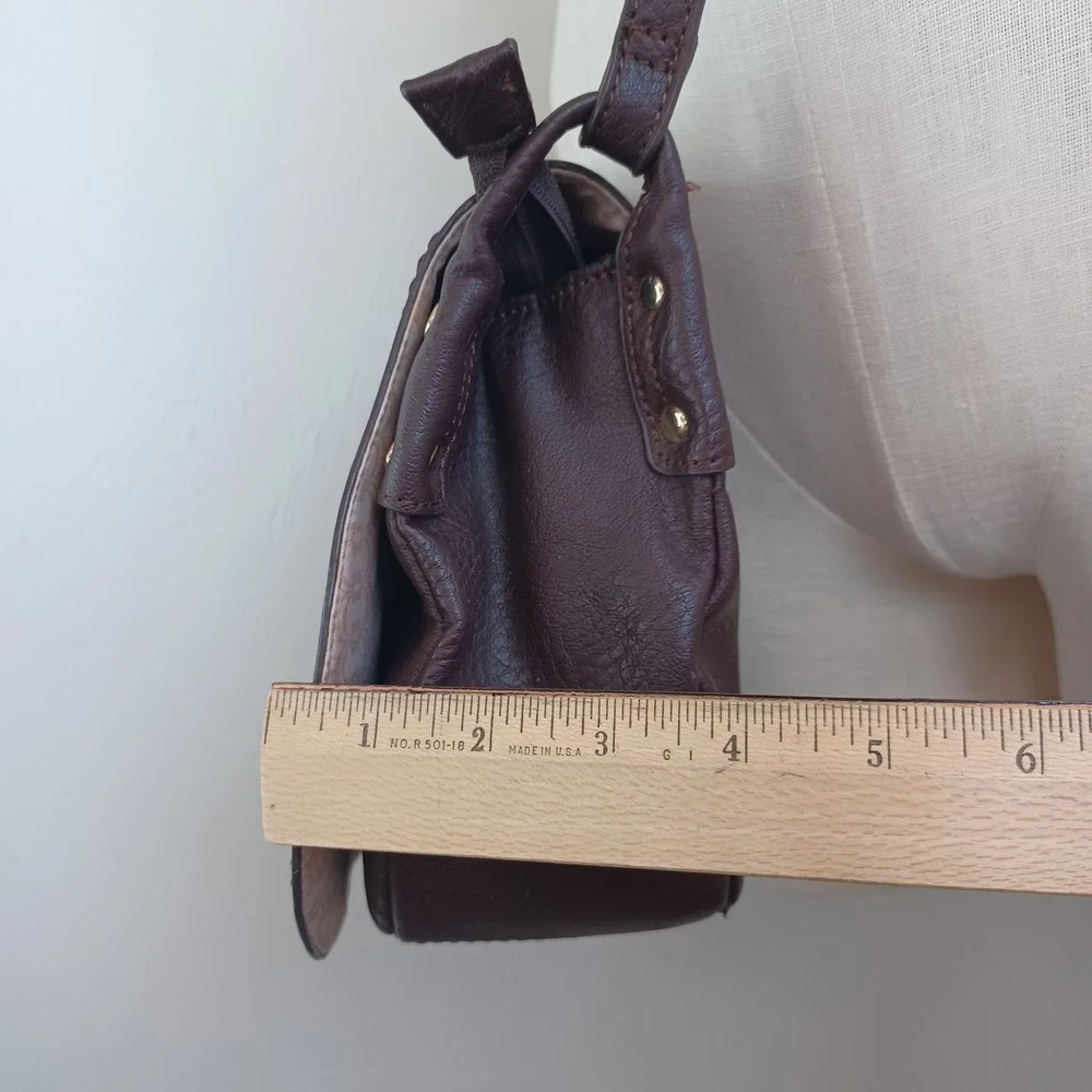 Charming Charlie Brown Pebbled Vegan Leather Saddle Crossbody Bag Whipstitch